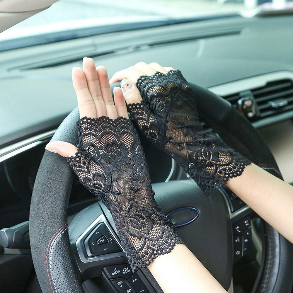 Screen Gloves Transparent Fingerless Gloves Women Mittens Lace Flower Gloves Half Finger Gloves