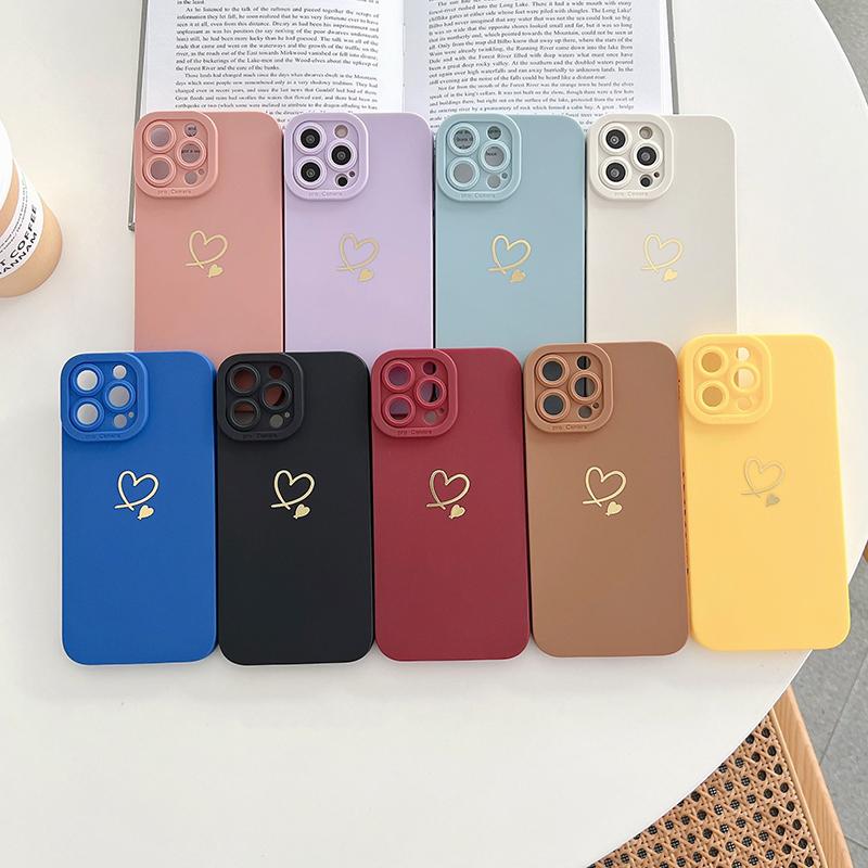 Матовый силиконовый чехол для телефона Love Heart для iPhone 11 12 13 14 15 Pro Max XS X XR 7 8 15 Plus SE 2020, защитная крышка объектива камеры