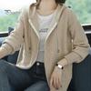 Осень-зима Женское пальто с капюшоном, завязками, длинными рукавами, карманами, плотный, сохраняющий тепло, однотонный кардиган на молнии, повседневная трикотажная куртка