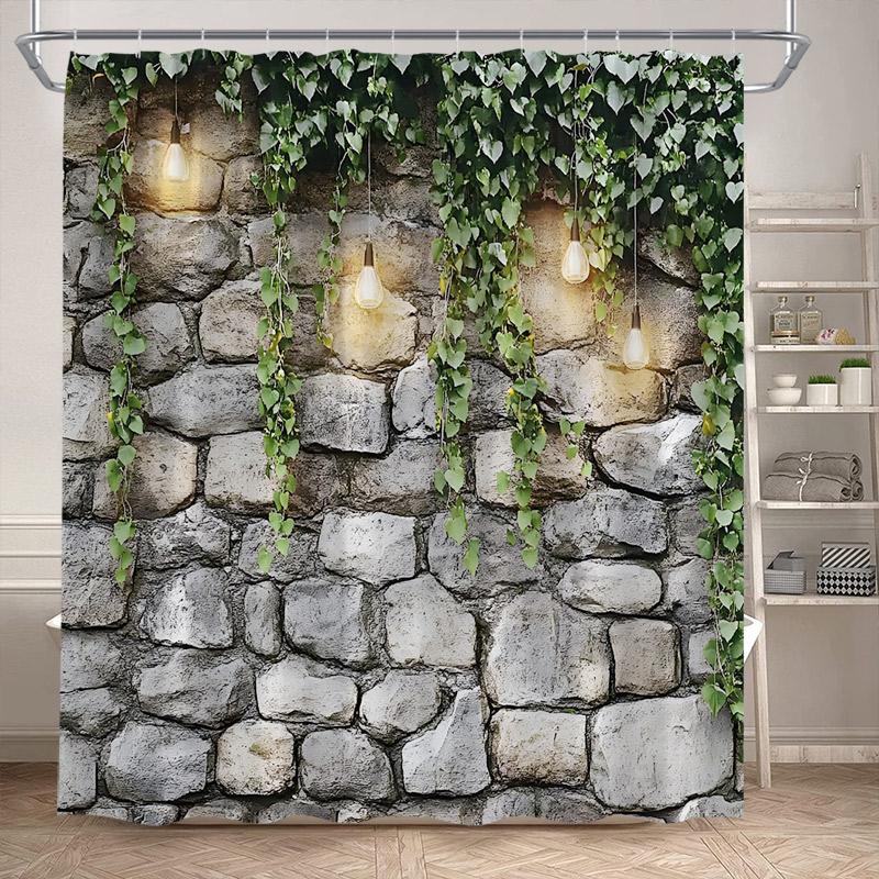 Зеленые листья Шторы для душа Тропический лист Сад Лиана Растение Настенный гобелен Ткань Домашний декор для ванной комнаты Набор занавесок для ванны с крючками