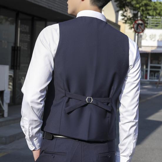 Мужской костюмный жилет V-образный вырез без рукавов однобортный жилет с карманами однотонный эргономичный