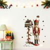 Christmas Party Wall Background Decor Nutcracker Soldier Decal, Vintage Mailbox Snow Scene Self-Adhesive Removable Stickers Sticker, Holiday Mural for