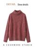 Women's Cashmere Knit Base Layer Top: Three-Strand, Long Sleeve, Loose Fit, Warm, High Neck, Soft, Versatile, Skin-Friendly Sweater