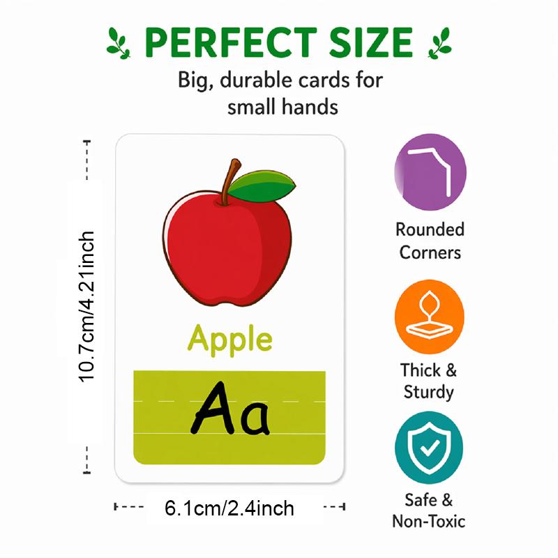 58PCS 26 Alphabet English Learning Numbers Colors Shapes Flash Cards for Ages 2-4 Years Early Education Vocabulary Cards