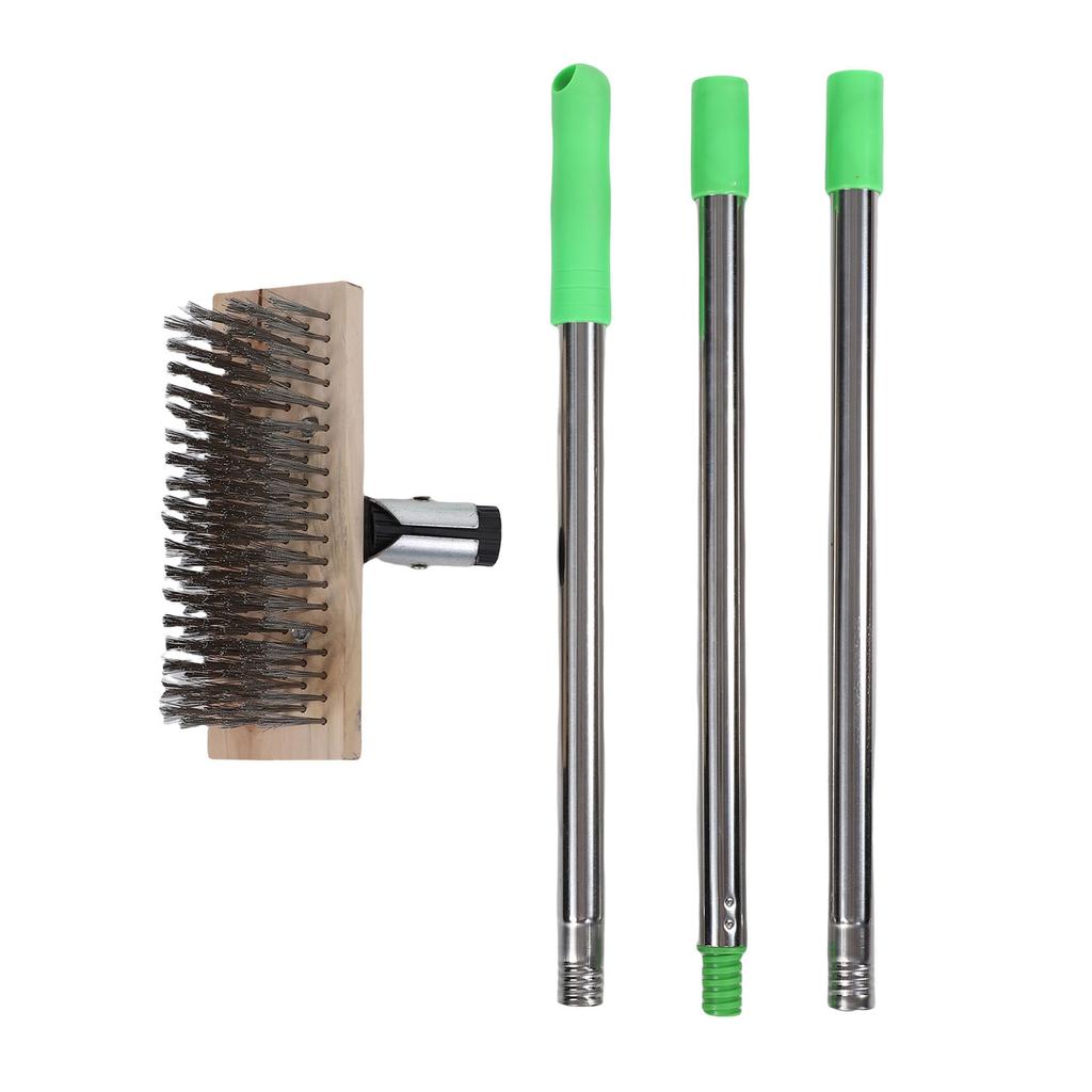 Stainless Steel Floor Scrubber Deck Wire Scratch Scrub Brush Moss Remover with 1.2m Long Handle for Outdoor Heavy Duty