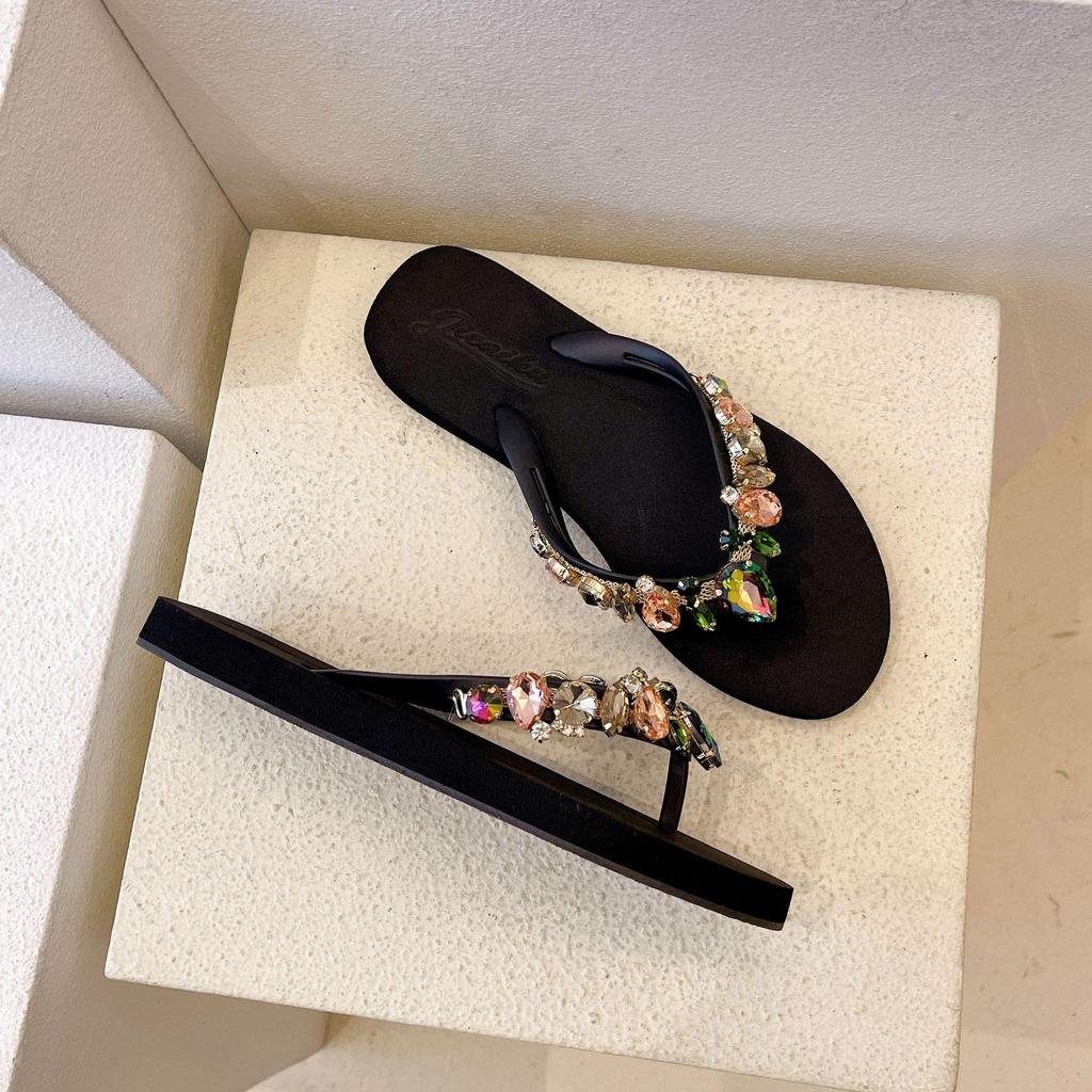 Летние шлепанцы с персиковым сердцем и стразами - Женские повседневные пляжные шлепанцы