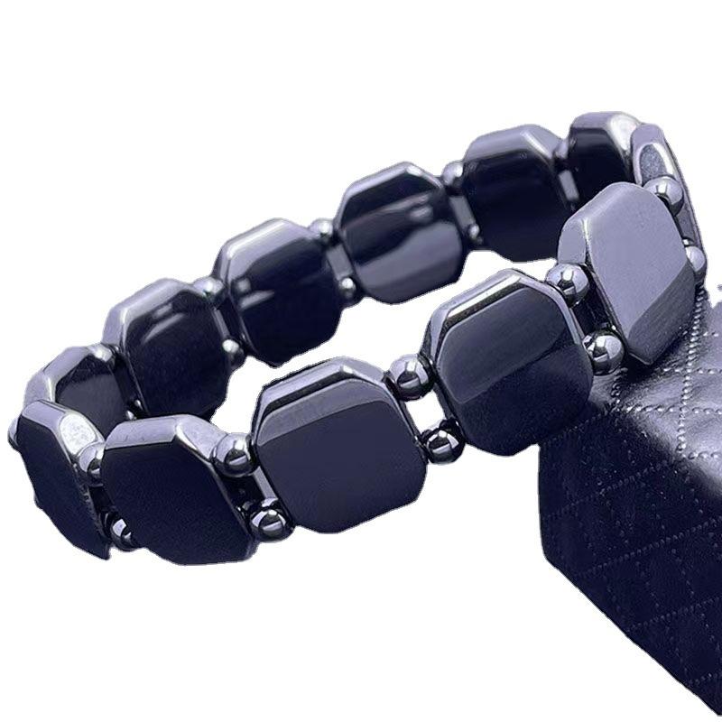 Unisex Weight Loss Octagon Geometry Black Stone Magnetic Therapy Bracelet Health Care Magnetic Hematite Stretch Bracelets