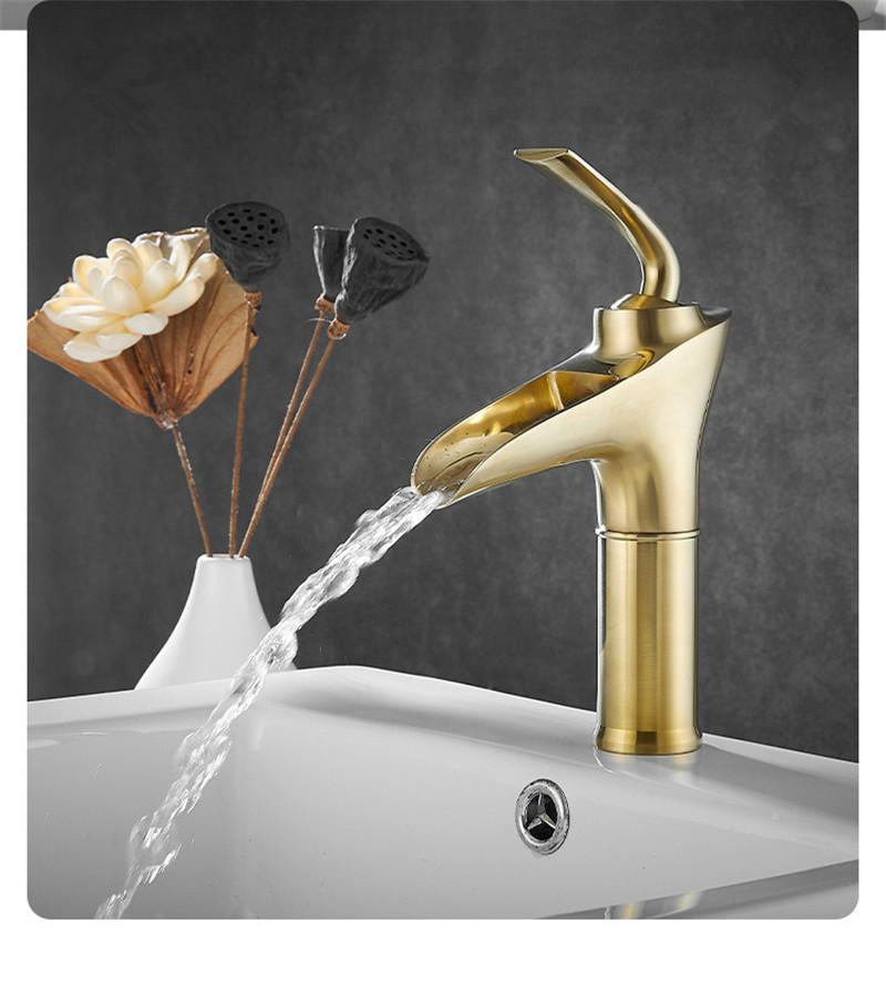Brushed Gold Bathroom Faucet Brass Basin Faucet Sink Faucet Cold & Hot Water Mixer Sink Tap  Deck Mounted  Lavotory Faucet Tap