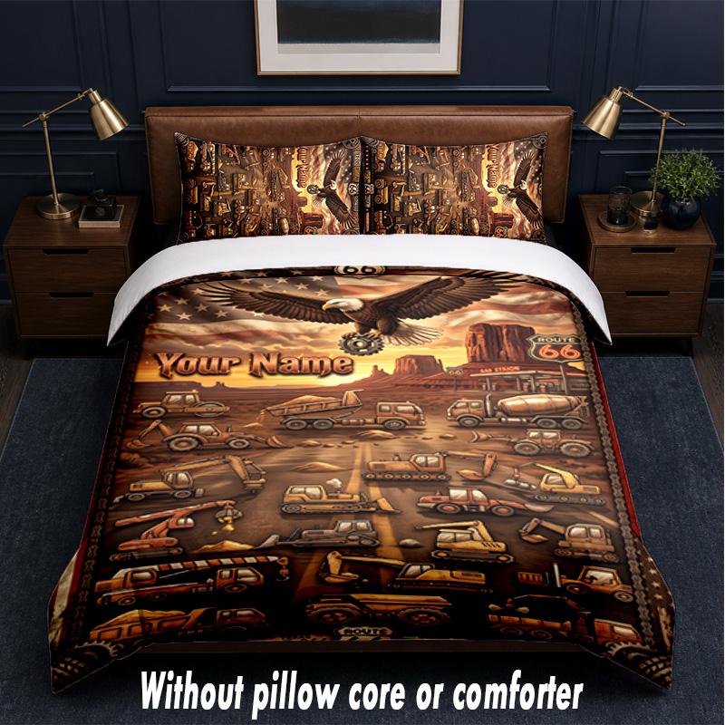 American Patriotic Theme Custom Text Or Name 3Pcs Bedding Set,1 Flat Sheet & 2 Pillowcases Personalized Home Bedding