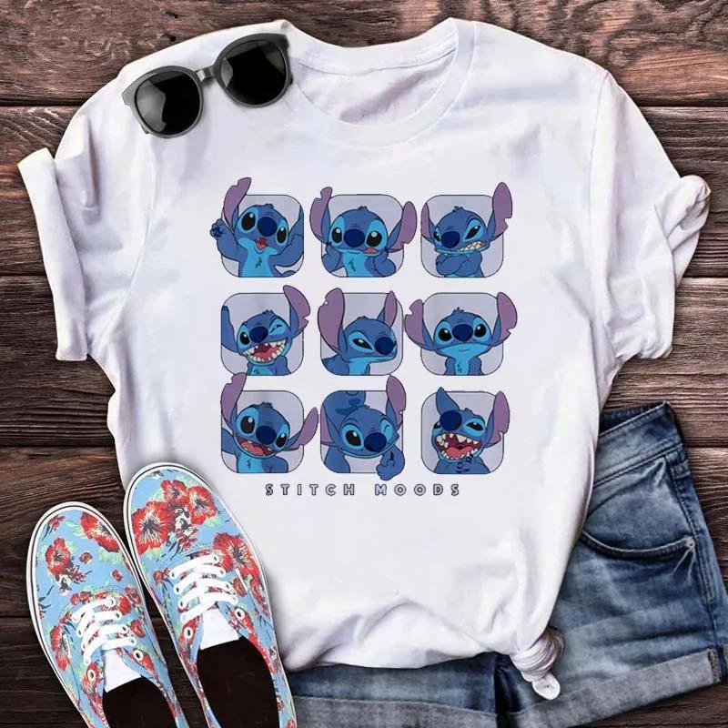 Kawaii Stitch Women's Fashion Top Casual Women's Round Neck T-Shirts Harajuku 90s Cute Stitch Women's Short Sleeves Tops Tees