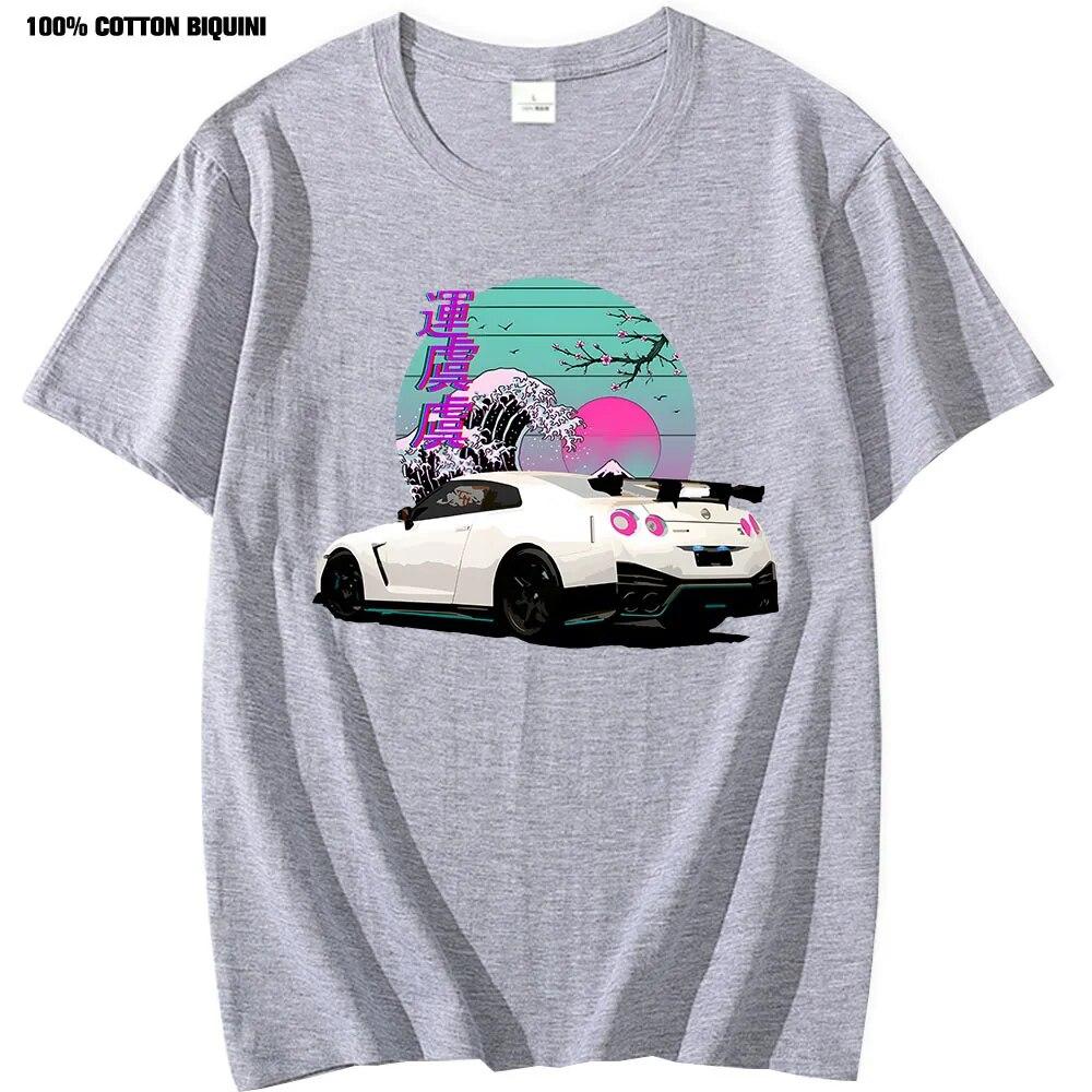 Рубашка аниме Initial DT для R35 Skyline GTR Vaporwave JDM Legend, рубашка с принтом автомобиля, унисекс, с короткими рукавами, футболки с рисунком из 100% хлопка