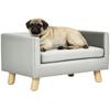 Scandinavian Style Dog and Cat Sofa with Upholstered Velvet and Wood Cushion, 64x45x36cm, Grey
