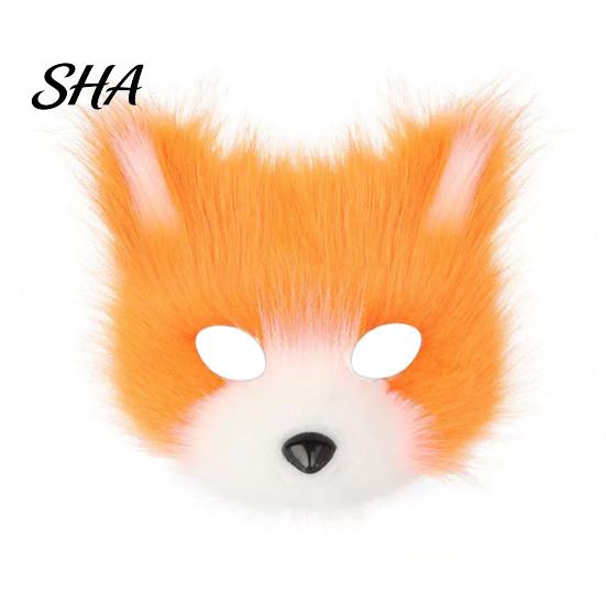 Anime Cosplay Costume Accessories Plush Fox Mask, Fluffy Tail, Costumes Props, Fuzzy Halloween Party Fancy Dress Mask for Convention And Role