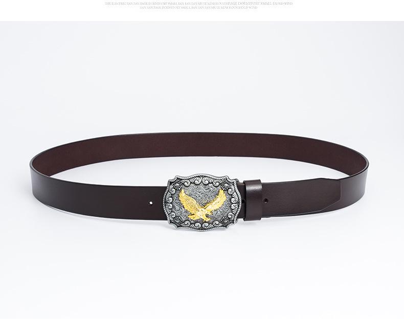 Vintage Cowhide Leather Eagle Belt - Western Cowboy Style for Youth & Stylish Guys