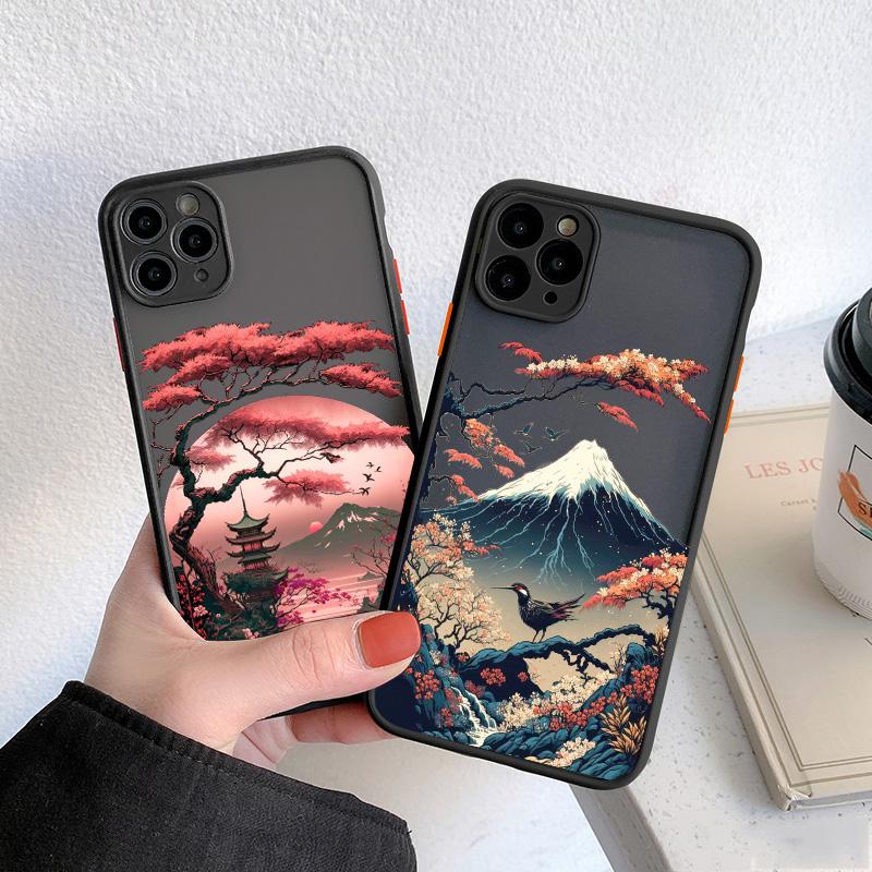 Японский эстетичный чехол для телефона с пейзажем горы Фудзи для iPhone 15 Plus 17 16 14 13 12 11 15 Pro Max Mini XR XS X Ударопрочный чехол