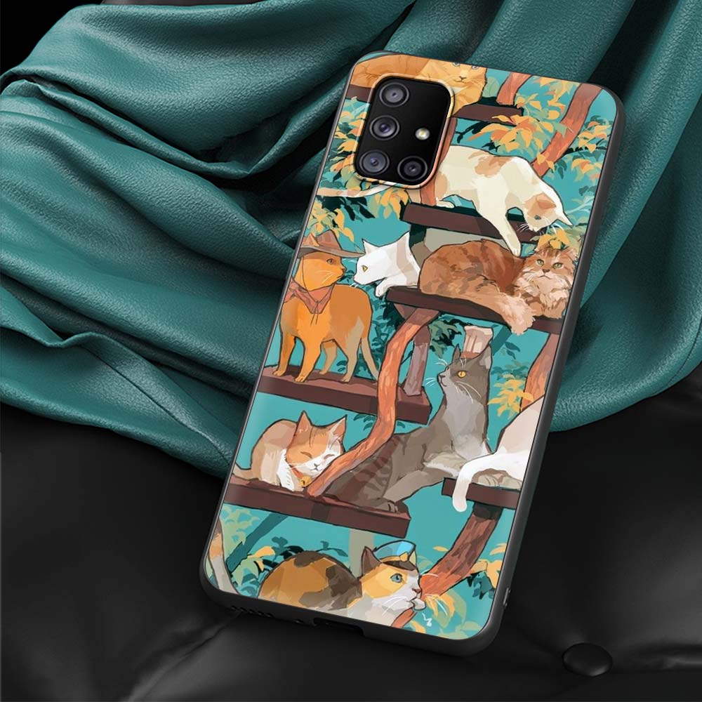 Забавный чехол для телефона с котенком и кошкой для Samsung Galaxy A51 A71 A21S A03s A13 A33 A53 A11 A31 A52 A41 A32 5G A01, черный силиконовый чехол