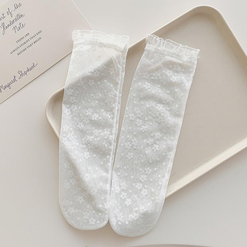 Korean Kids Girl Sock Retro Lace Ruffle Hollow Lovely Calf Sock for Children Girl Thin Breathable Frilly Princess Sock Kid Stuff