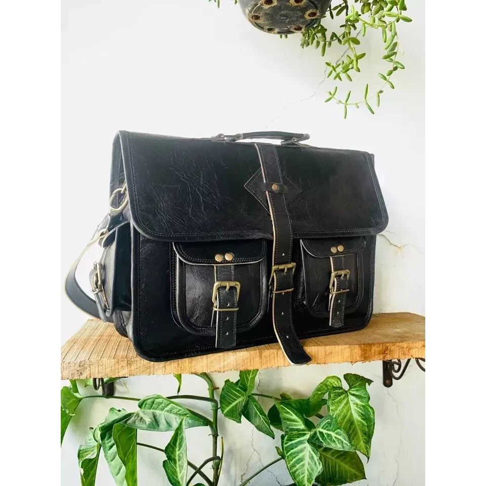 Черная кожаная сумка мужская винтажная сумка-мессенджер для ноутбука на плечо ручная работа черная сумка ( Бесплатная подарочная сумка-слинг коричневого цвета размером 11 x 9 x 3 дюйма )