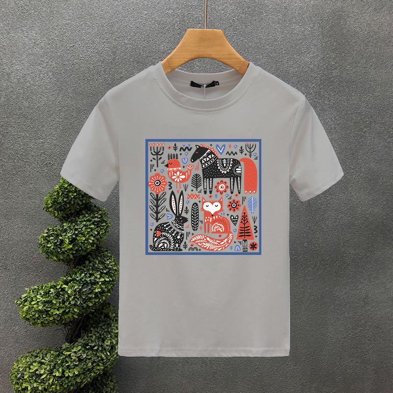 2023 Hot Korea Style Luxury Brand Tshirt 100%Cotton Hand Painted Zoo Printed Tees Summer Harajuku Women Short Sleeve T-shirt