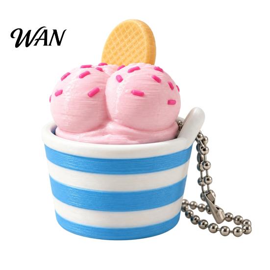 Novelty Gift for Girls 3D Printed Ice Cream Cup Fidget Clicker Keychain, Cute Dessert Stress Simulated Food Keychain Relief Click Toy, Mini Desk Decor