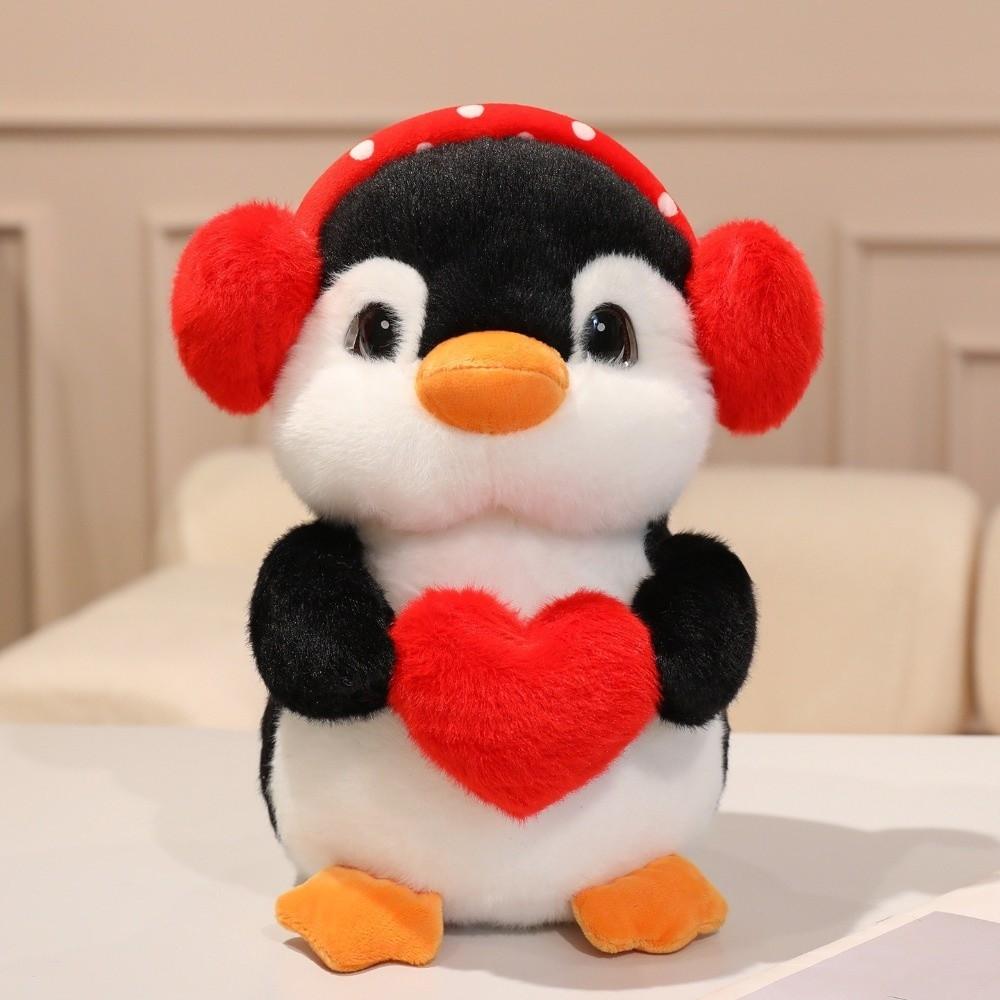Red Heart Penguin Plush Toys Soft Stuffed Cute Earphones Love Dolls  Valentine's Day