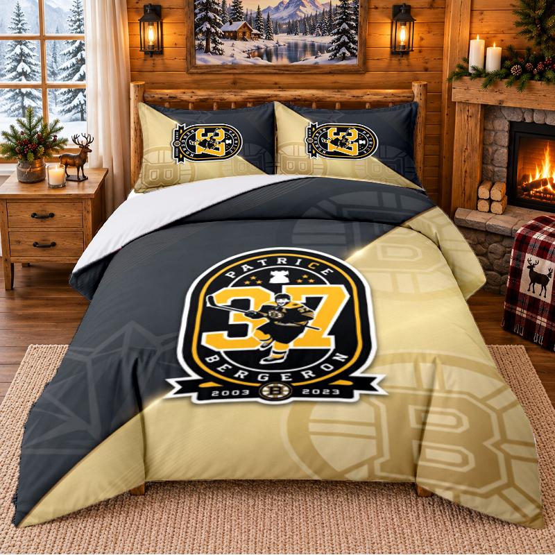 Printed 3Pcs Bedding Set Boston Bruins Pattern Bed Sheet Pillowcase For Bedroom Decor