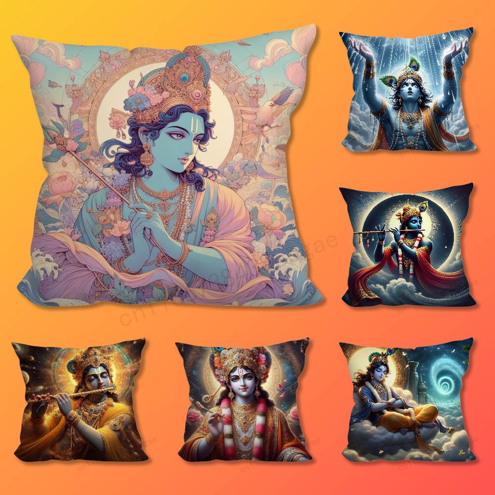 Бог Господь Кришна Индийская Наволочка Чехол на Подушку для Дивана в Гостиную Подходит для Декора и Защиты Домашней Спальни