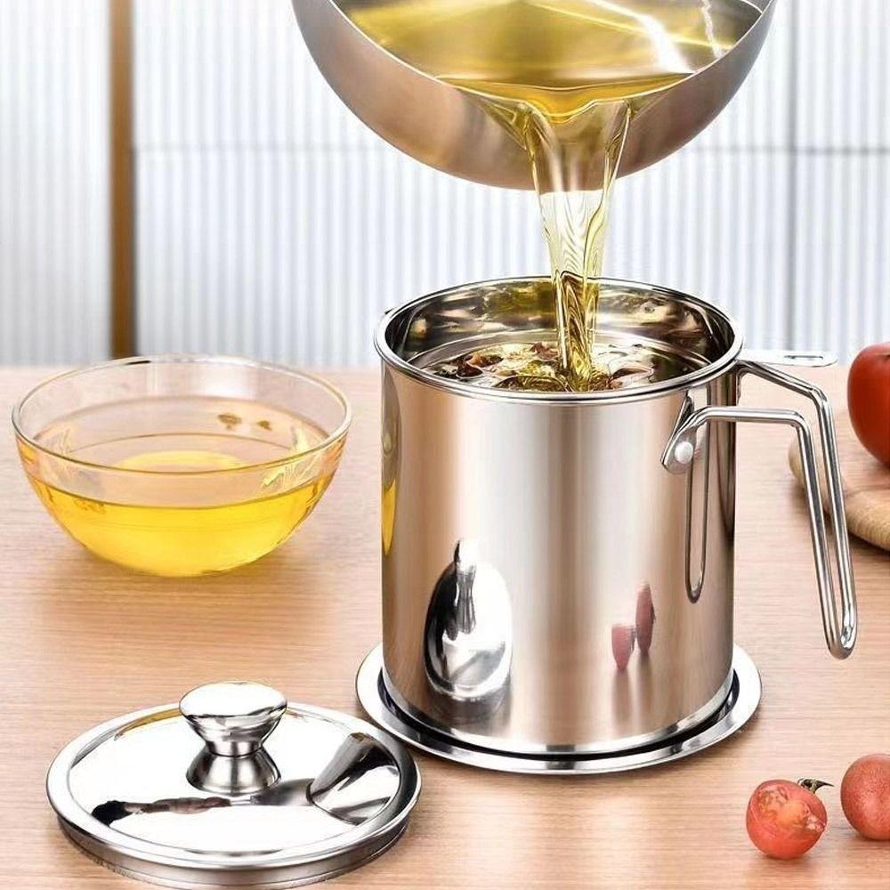 1.4L/1.9L Oil Filter Pot Large Capacity 304 Stainless Steel Oil Pot Grease Keeper Storage Container Cooking Oil Strainer