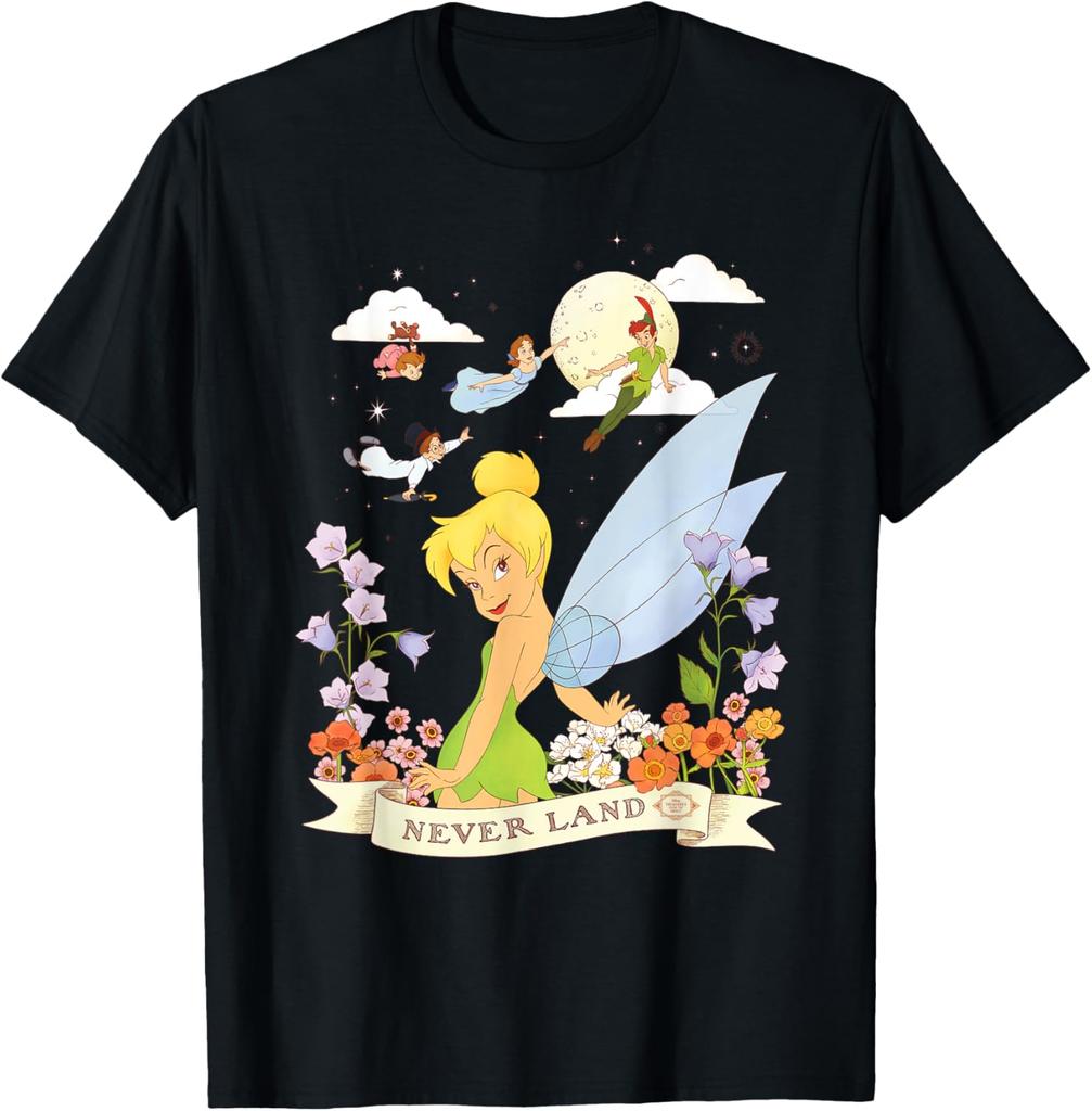 Hot Fashion Casual Disney Peter Pan Tinker Bell Never Land Flowers and Flight T-Shirt S-4XL Four Seasons