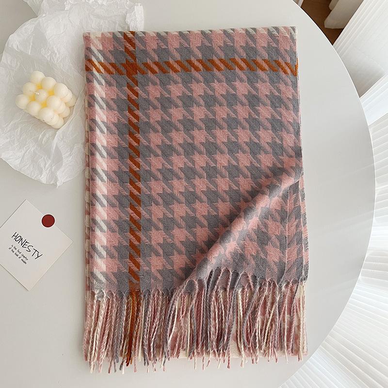 New Thickened Fringe Scarf WomenS Thousand Bird Plaid Cashmere Shawl Sunscreen Autumn And Winter Warm And Wind Proof Neckband Women