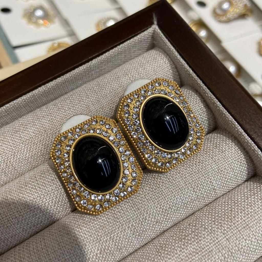 Серьги-гвоздики прямоугольной, восьмиугольной, овальной, черной клетчатой формы, инкрустированные бриллиантами, изысканные серьги S925 в стиле ретро