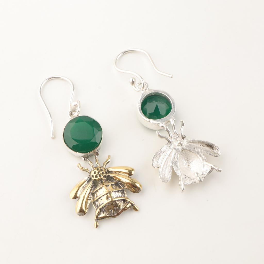 Серьги-подвески из стерлингового серебра 925 пробы ручной работы с натуральным зеленым ониксом 2" EE-154-17