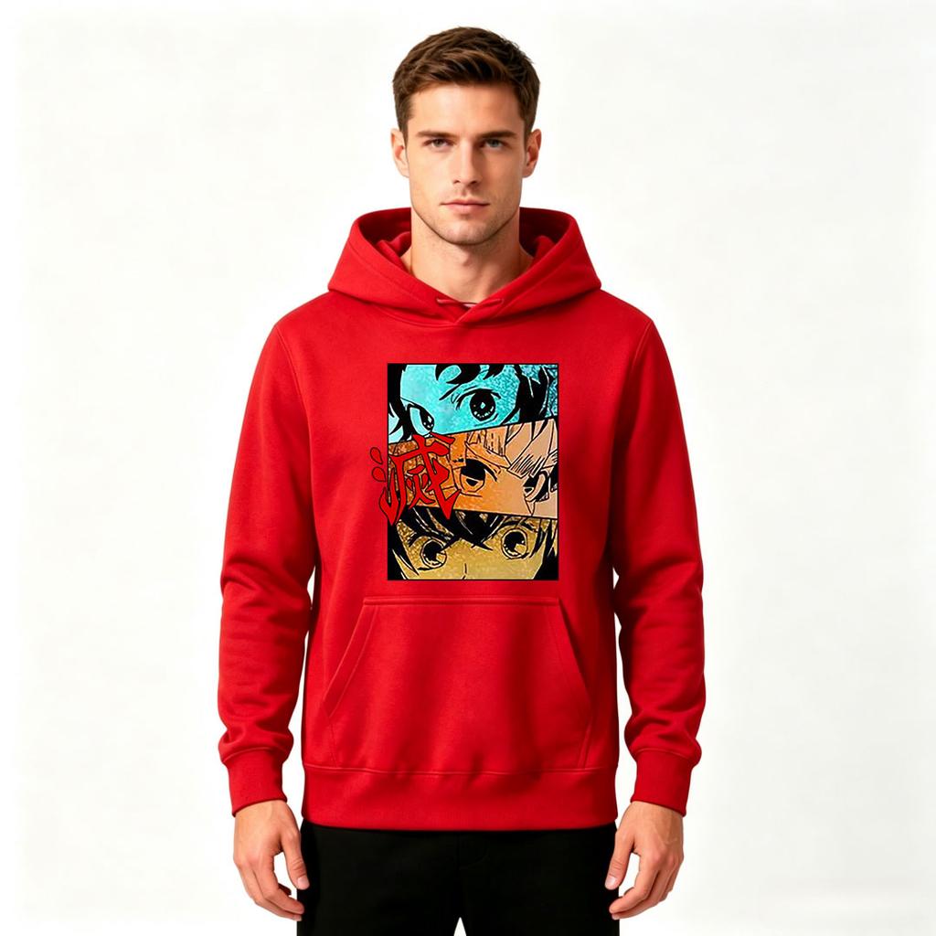 Men's Anime Demon Pattern Print Pullover Hoodie Casual Long Sleeve Hooded Sweatshirt for Daily Wear
