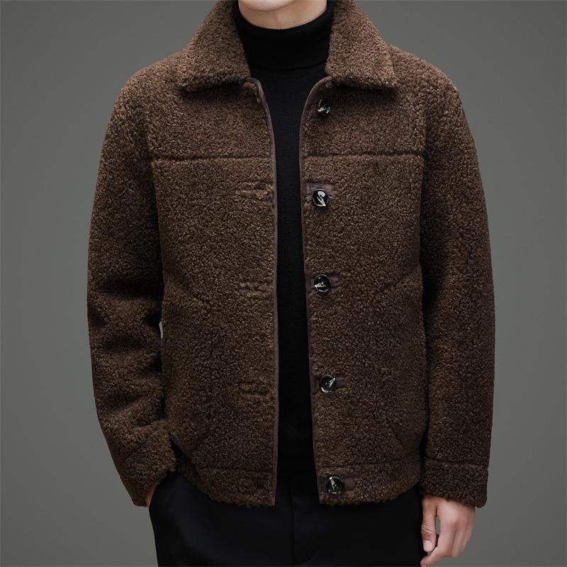 Double-sided Men's Shearling Coat - Winter Casual Single-Breasted Fleece Jacket for Middle-aged and Young Men