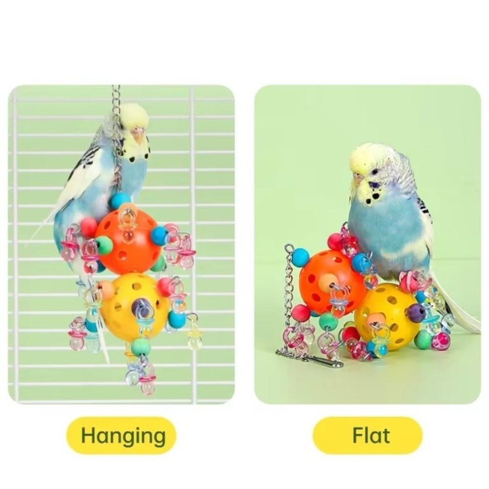 Funny Colorful Parrots Chew Swing Hanging Bead with Foraging Holes Cage Hanging Toy Pet Bird Bites Toy for Parrots