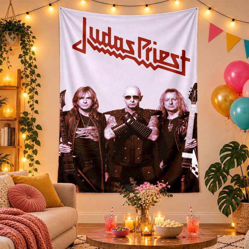 Polyester Wall Tapestry with Judas Priest Design, Decorative Hanging for Bedroom Living Room Dorm