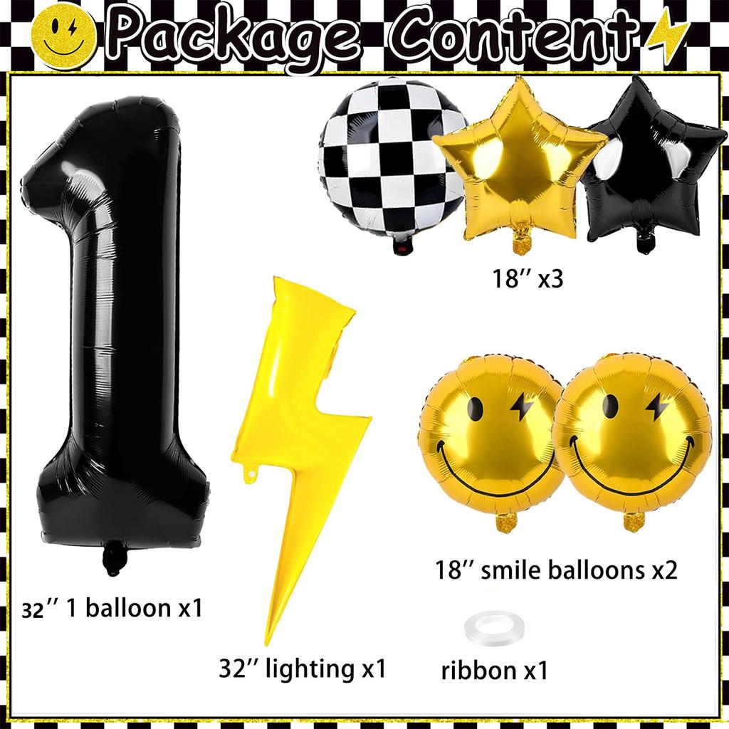 8Pcs One Happy Dude Birthday Decorations Black One Lightning Bolt Eyes Balloon for One Happy Dude Birthday Decor Aluminum Foil Helium Balloons