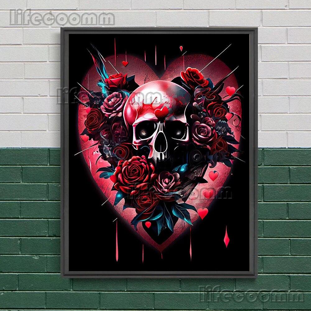 Черное сердце с кинжалом, винтажный настенный художественный постер, ботанический цветочный череп и готический мотылек, холст, картина, темный декор в стиле Cottagecore, без рамки