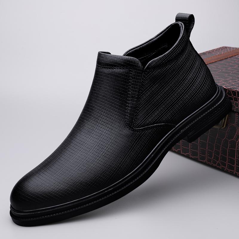 Высококачественные мужские ботинки челси из натуральной кожи, роскошные брендовые мужские деловые ботинки, теплые плюшевые меховые ботинки, зимние формальные высокие туфли