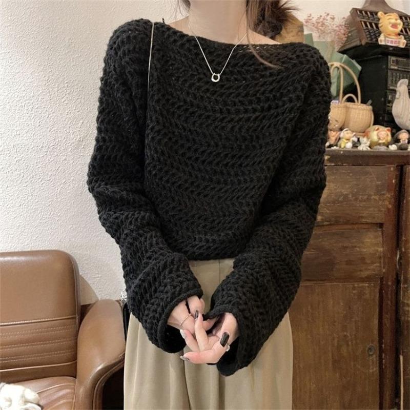 Pineapple Pattern Pullover Gentle Soft and Glutinous Loose Collarbone Sweater Women Spring and Autumn Knitted Sweater Pullover