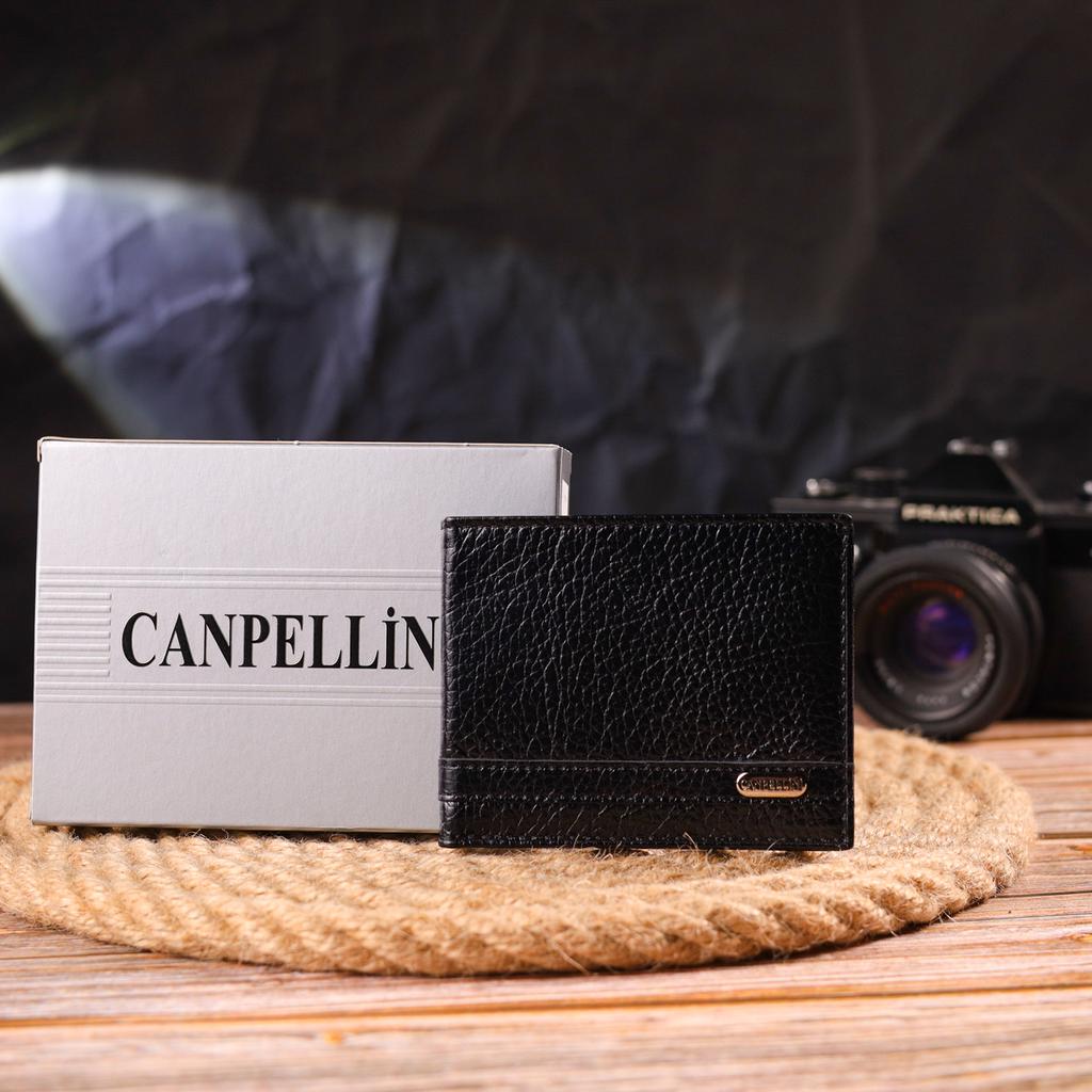 Практичный мужской зажим из натуральной зернистой кожи CANPELLINI Money Clip 21518 Черный