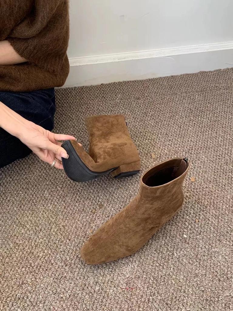 Винтажные замшевые женские эластичные облегающие полусапожки, повседневная обувь на низком каблуке, осенние женские туфли для вечеринок, современные ботильоны, новые