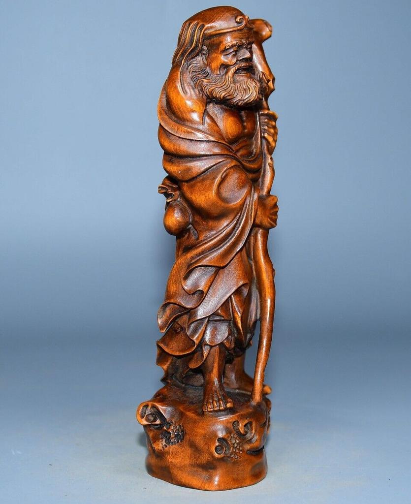Chinese Boxwood Wooden Exquisite Figure Statue Carvings Sculpture Home Decor Art