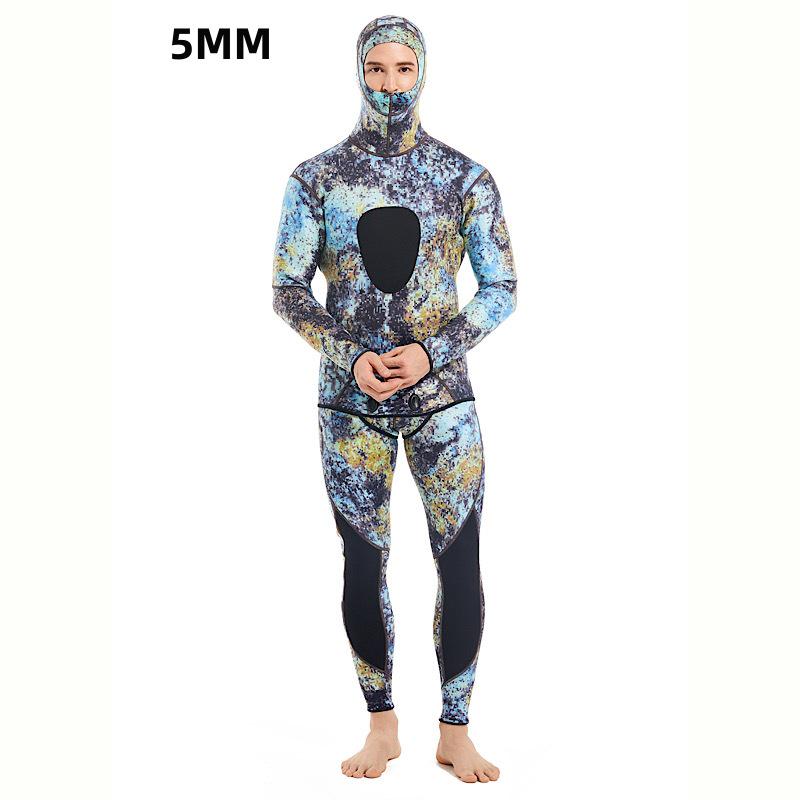 Camouflage 5mm Two-Piece Long-Sleeve Diving Suit - Thick & Warm for Winter Swimming and Spearfishing