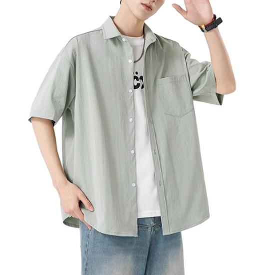 Мужская повседневная рубашка с коротким рукавом, застегивающаяся на пуговицы, с лацканами и карманом спереди, летний пляжный свободный топ