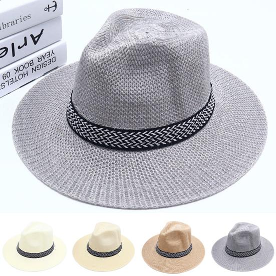 Cowboy Hat Large Brim Sun Protection Men Women Hat Geometric Pattern Decoration Summer Casual Fishing Hat