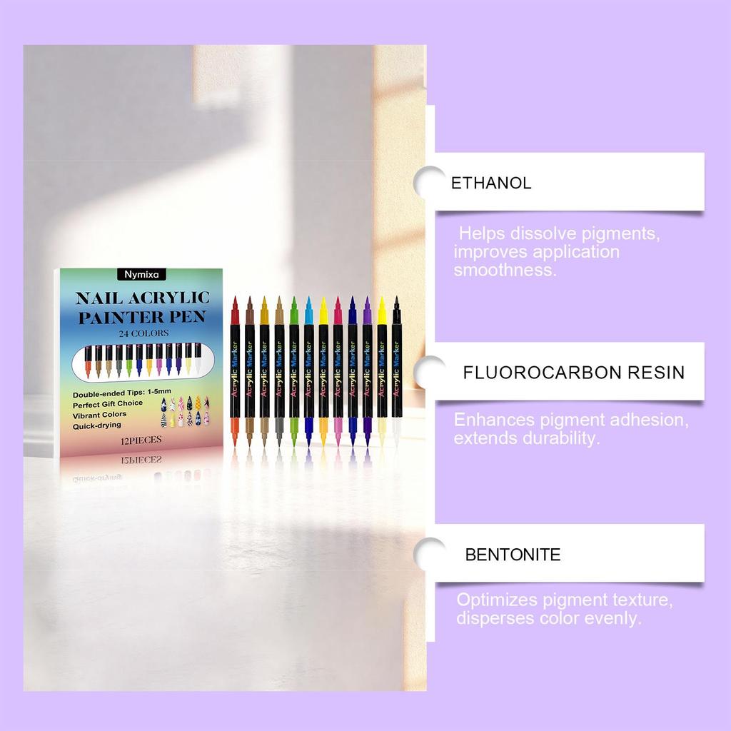 Nymixa Multi-Color Double-Ended Nail Art Pen Set - DIY Tools for Easy, Vibrant Outlining and Painting.
