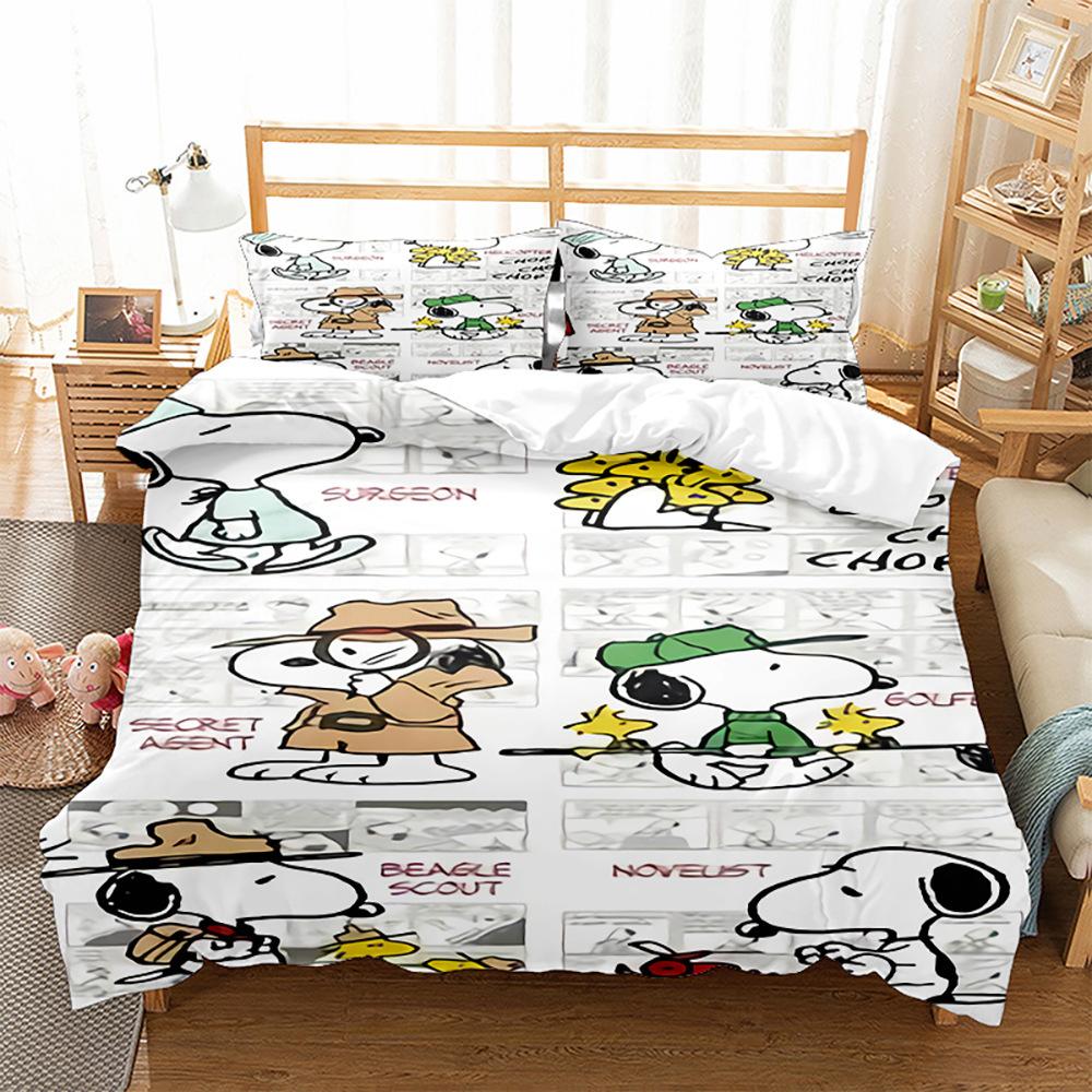 Cartoon Picture Snoopy Snoopy Digital Printing Quilt Cover Pillowcase Bed Three-Piece Set