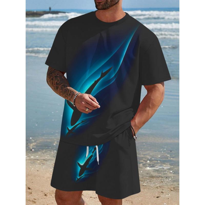 Cool Lion Pattern Series 3D Printed Men's Short Sleeve Set Novelty T-shirt