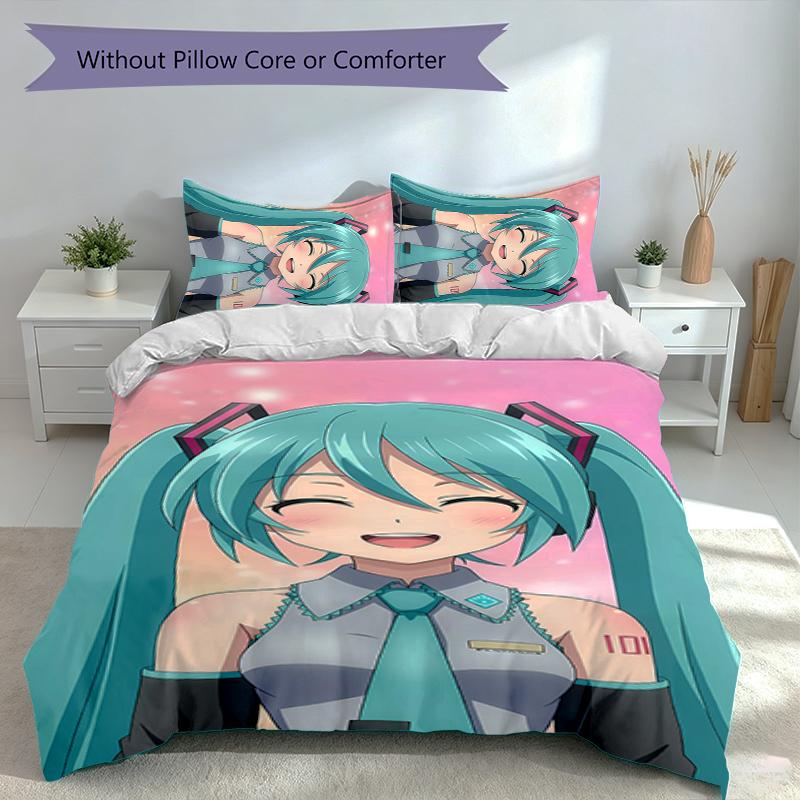 Набор из 3 предметов: пододеяльник Hatsune Miku и 2 наволочки, приятная для кожи и удобная ткань, подходящие комплекты постельного белья